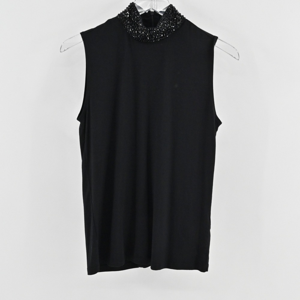 L'Agence Emily Embellished Mock‎ Neck Top Size M Black Sleeveless Beaded Luxury